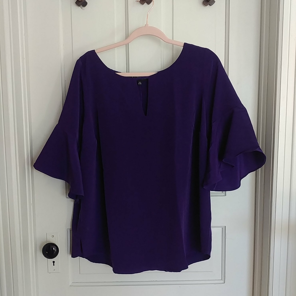 Eloquii Purple Flounce Sleeve Blouse